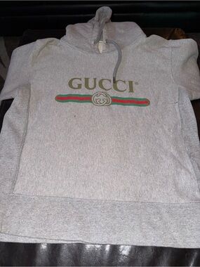 Gucci Light Gray Hoodie with Red & Green Stripe